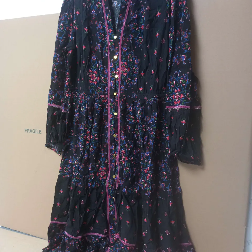 MONSOON SUZETTE VELVET TRIM DRESS BLACK MULTI LARGE