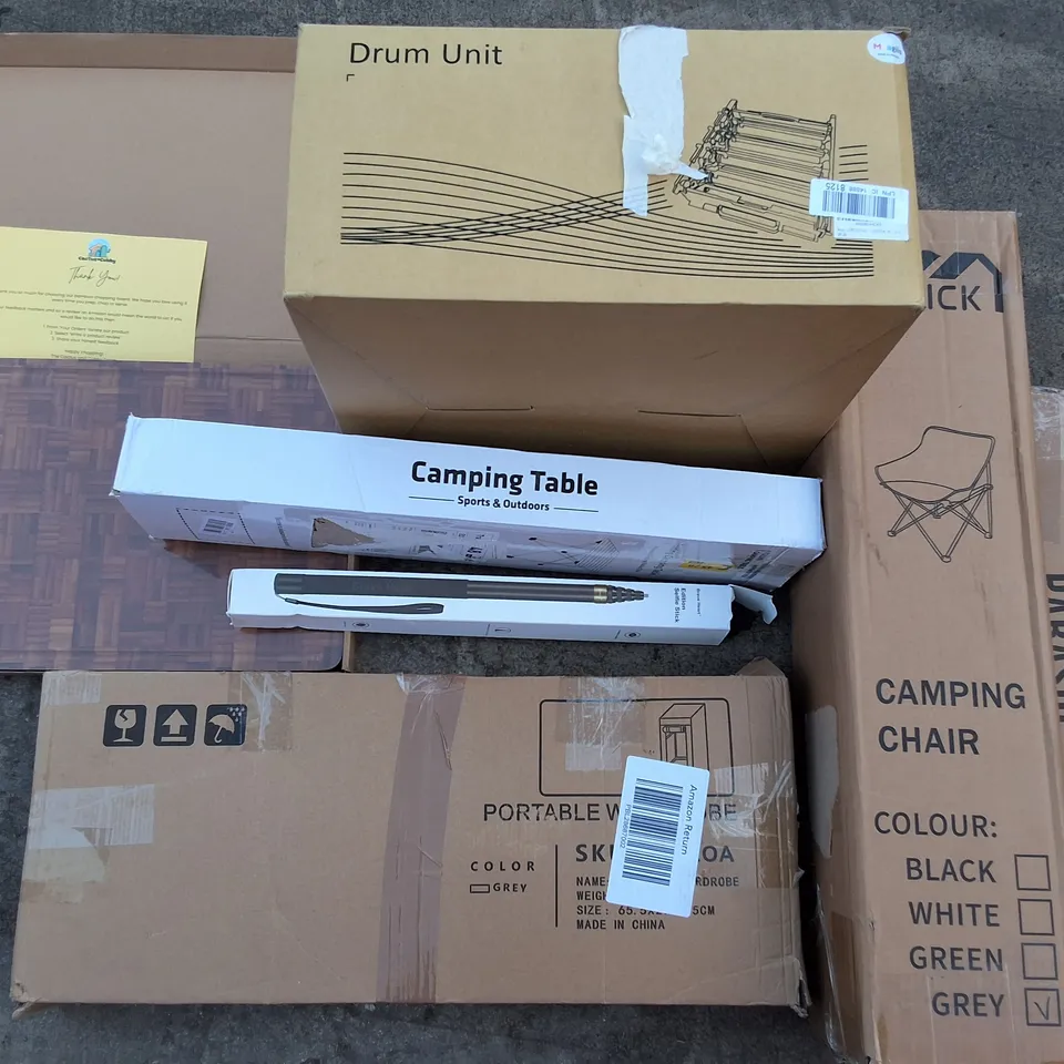 PALLET OF ASSORTED HOUSEHOLD ITEMS TO INCLUDE UNOLD PIZZA OVEN, DRUM UNIT AND BAMBOO CHOPPING BOARD 