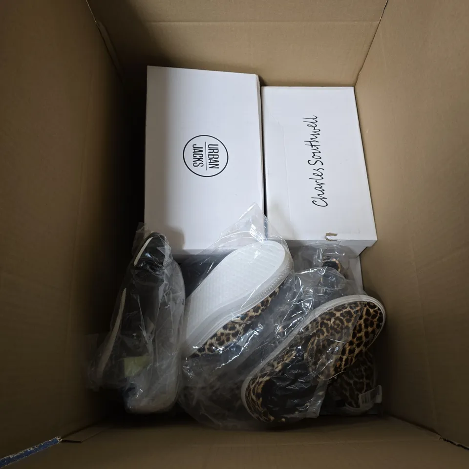 BOX OF APPROXIMATELY 15 PAIRS OF ASSORTED SHOES IN VARIOUS STYLES , COLOURS AND SIZES