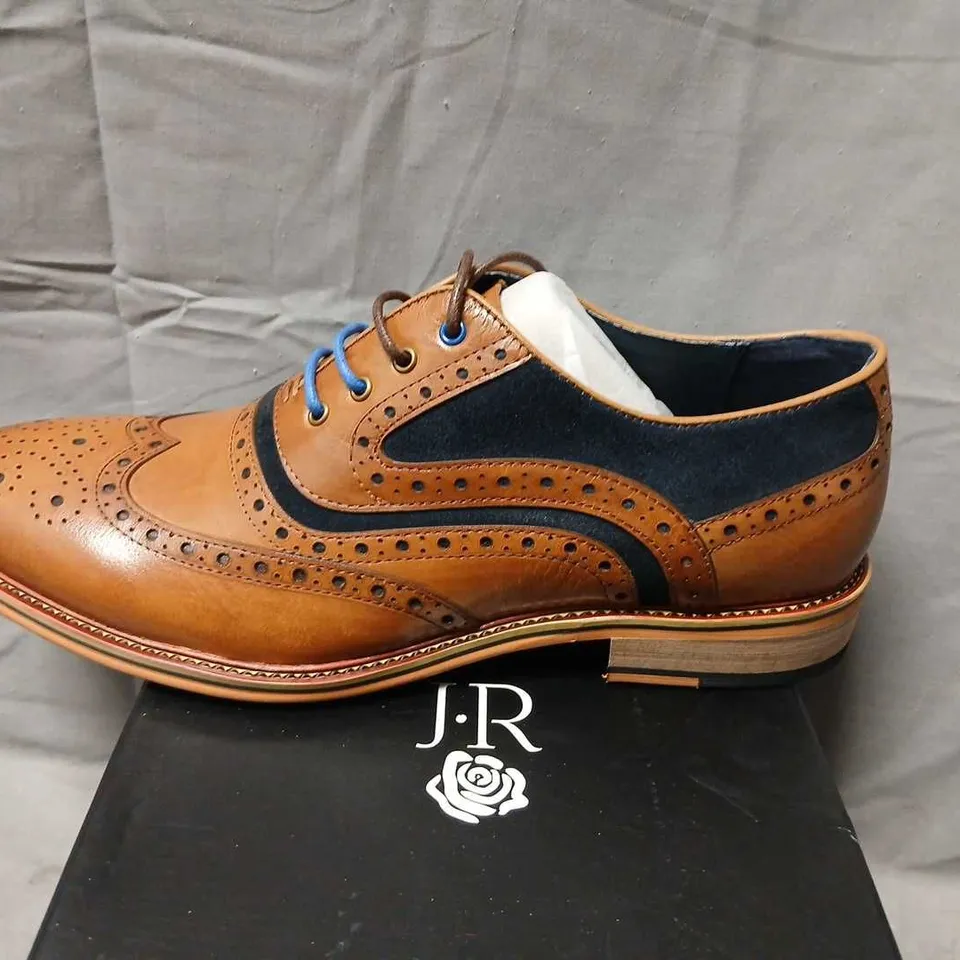 JUSTIN REES BRYAN BROWN A-SUEDE COMBO BROGUE WING TIP – MEN'S LEATHER SHOE, UK 9 (EU 43), BROWN/BLUE