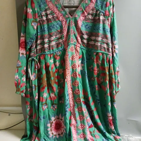 MONSOON SASKIA GEO FLORAL DRESS TURQUOISE LARGE