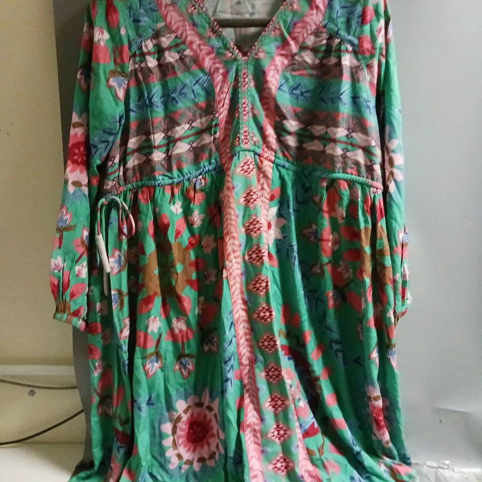 MONSOON SASKIA GEO FLORAL DRESS TURQUOISE LARGE