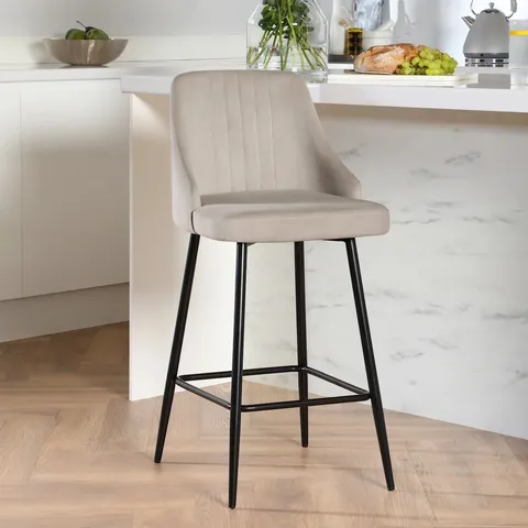 BOXED LISBON BAR STOOL, CHAMPAGNE CLASSIC VELVET & BLACK STEEL
