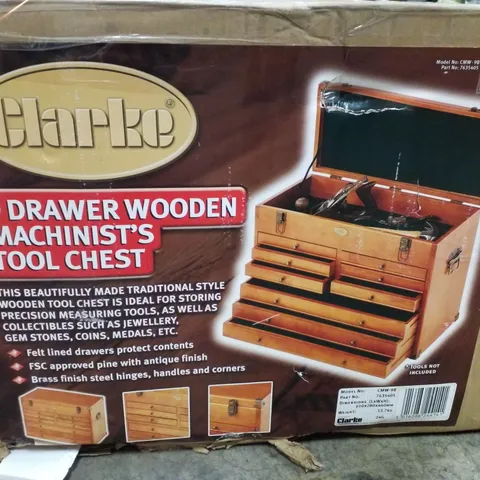 BOXED CLARKE CMW-9B 9 DRAWER WOODEN MACHINIST TOOL CHEST