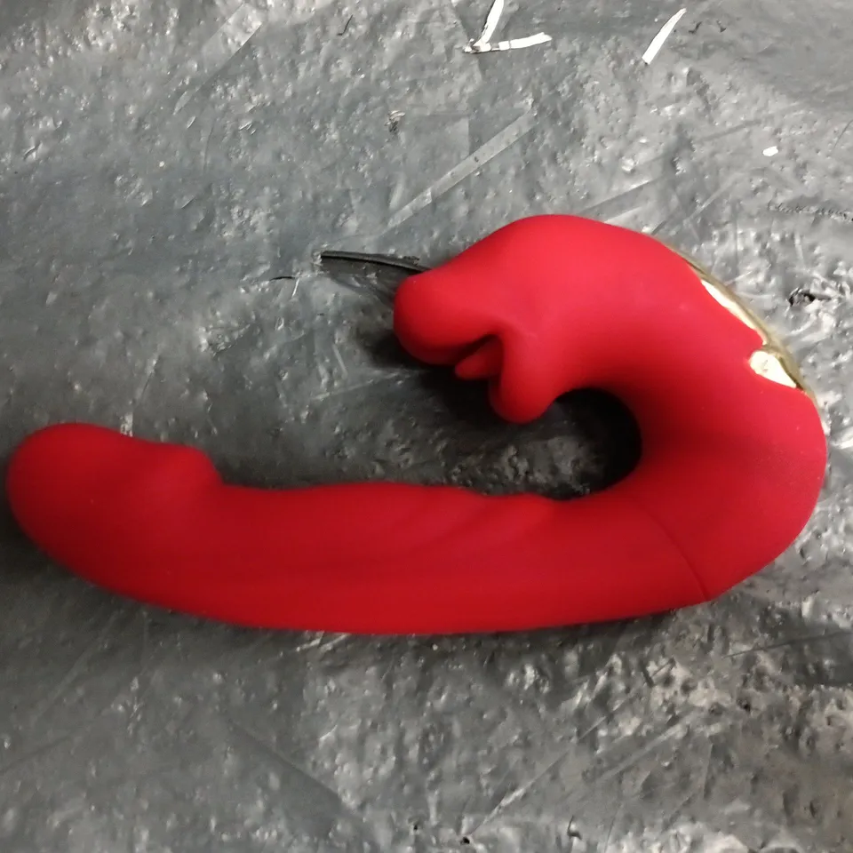 BOXED UNBRANDED RED SILICONE DILDO WITH CLITORAL STIMULATION