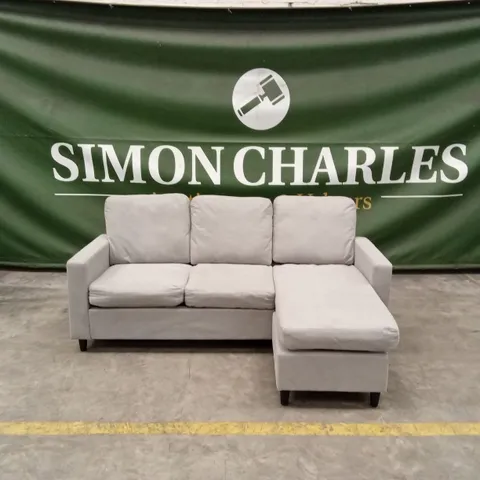 DESIGNER 3 SEATER FABRIC CHAISE SOFA - GREY
