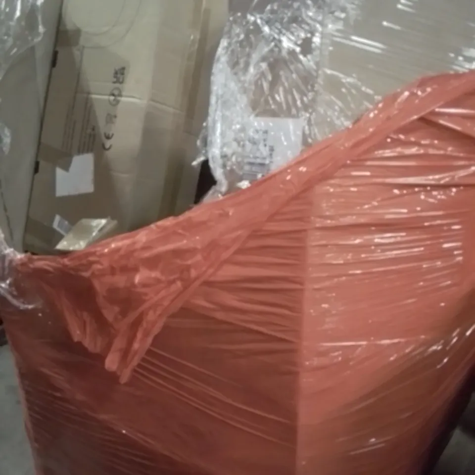 PALLET OF ASSORTED ITEMS TO INCLUDE, TV WALL MOUNT 55-100", SET 3 CAST IRON FRYING PANS, CHROME DRAINER RACK, DURONIC VACUUM CLEANER 