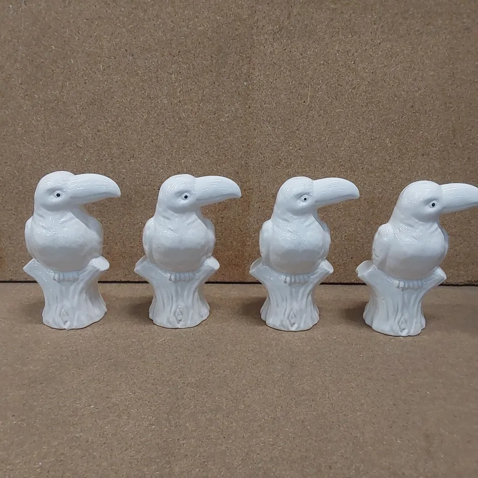SET OF 4 WHITE PARROT ORNAMENTS 