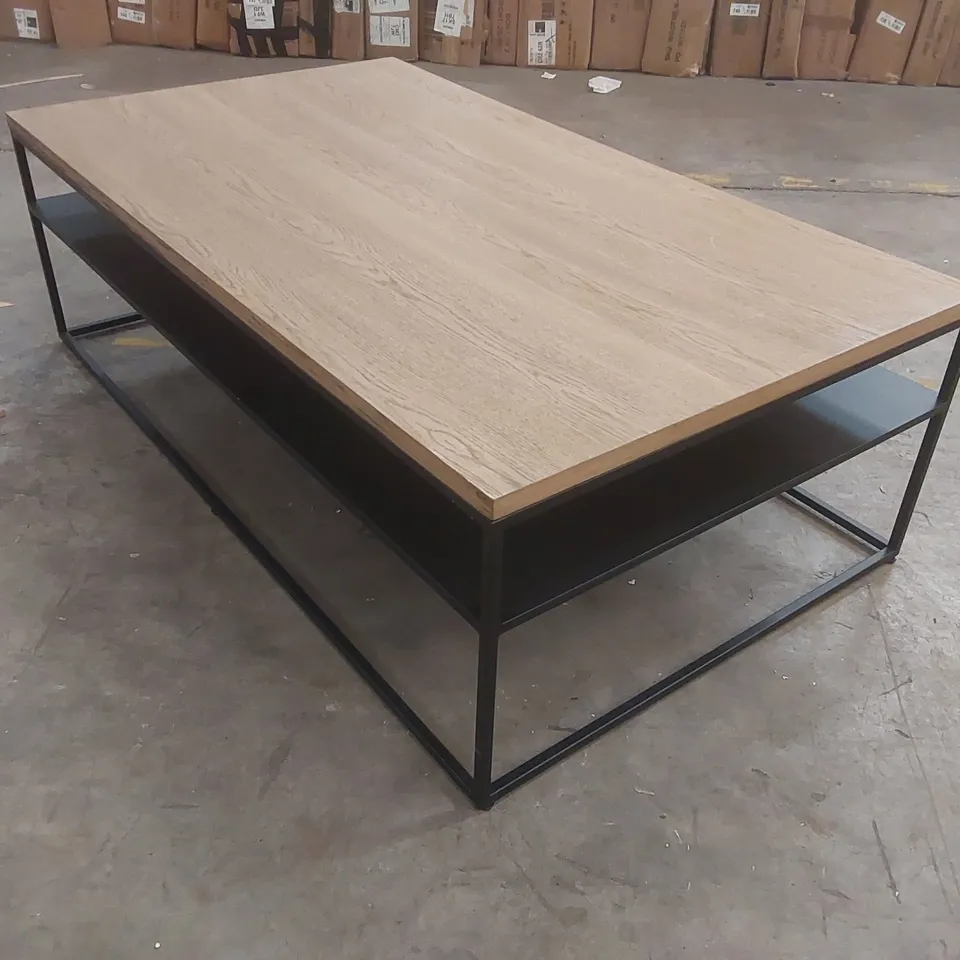 DESIGNER COFFEE TABLE WITH WOODEN TOP AND METAL BASE