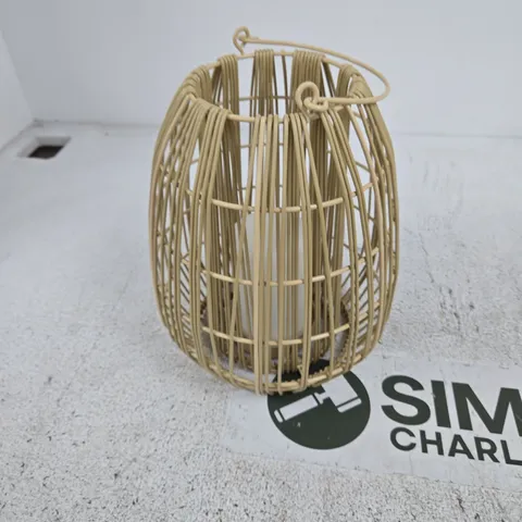 RATTAN STYLE HANGING FAUX CANDLE HOLDER