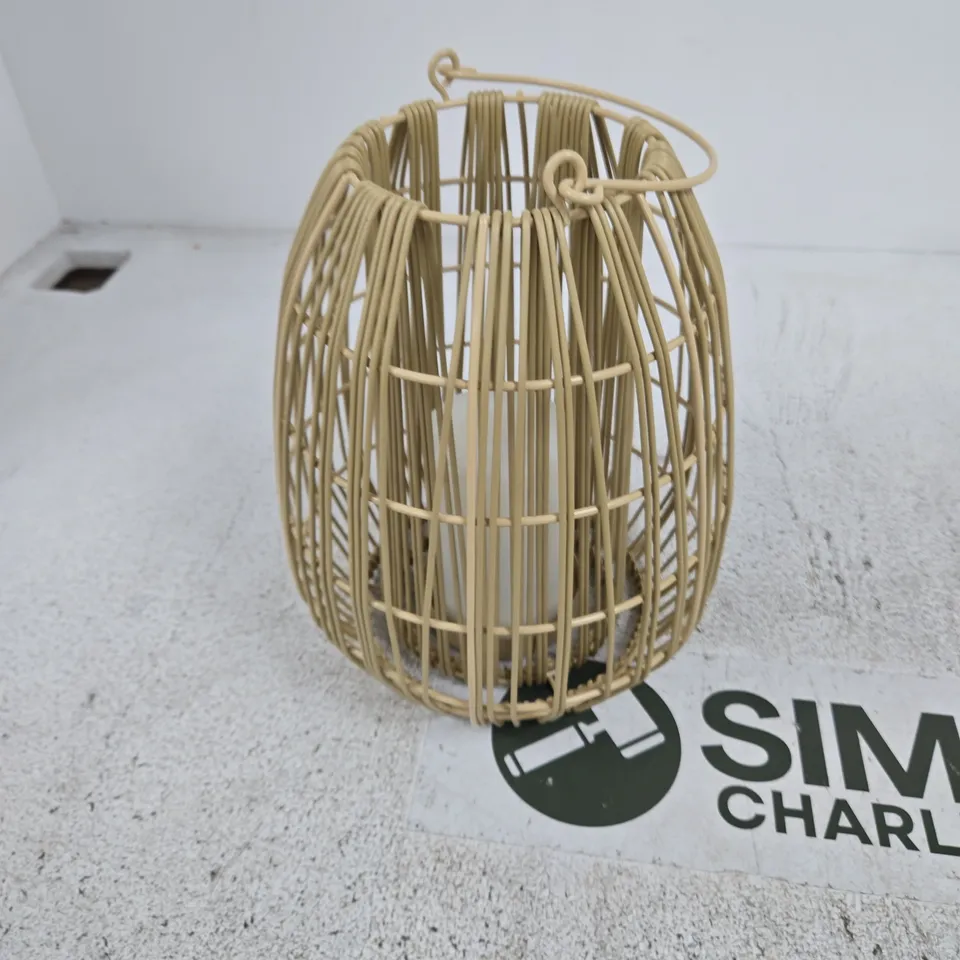 RATTAN STYLE HANGING FAUX CANDLE HOLDER