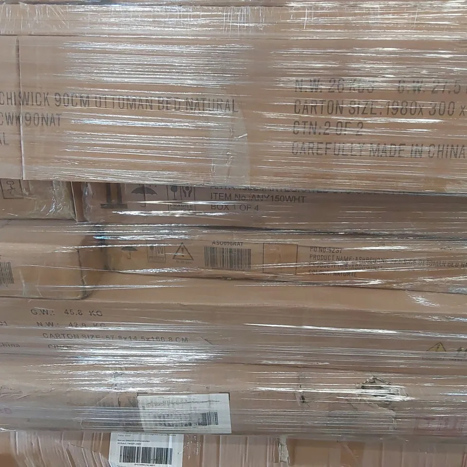 PALLET CONTAINING A VERY LARGE QUANTITY OF ASSORTED FURNITURE PARTS INCLUDING: BED PARTS, WARDROBE PARTS ECT