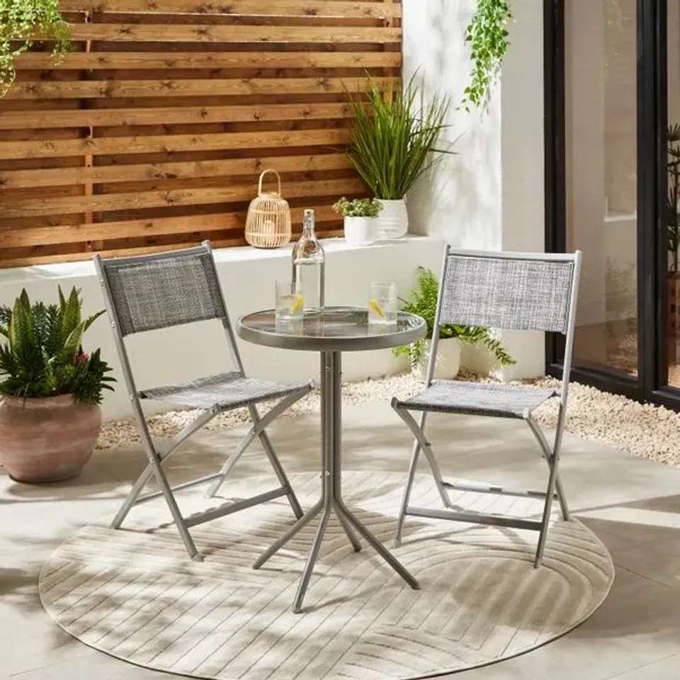 BOXED HELSINKI CIRCULAR 2 SEATER BISTRO SET -GREY- RRP £50