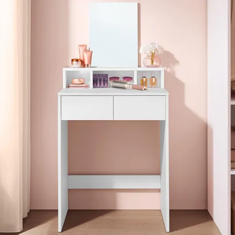 BOXED VASAGLE COLLECTION - DRESSING TABLE WITH LARGE MIRROR, VANITY TABLE WITH 2 DRAWERS AND 3 COMPARTMENTS, MAKEUP TABLE, MODERN, WHITE KAILYN URDT103W01