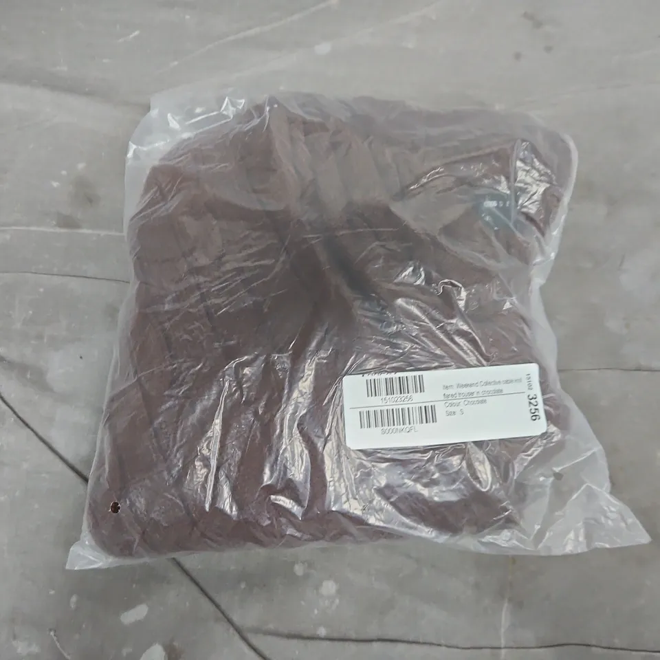 BAGGED WEEKEND COLLECTIVE CABLE KNIT FLARED TROUSERS IN CHOCOLATE - SMALL