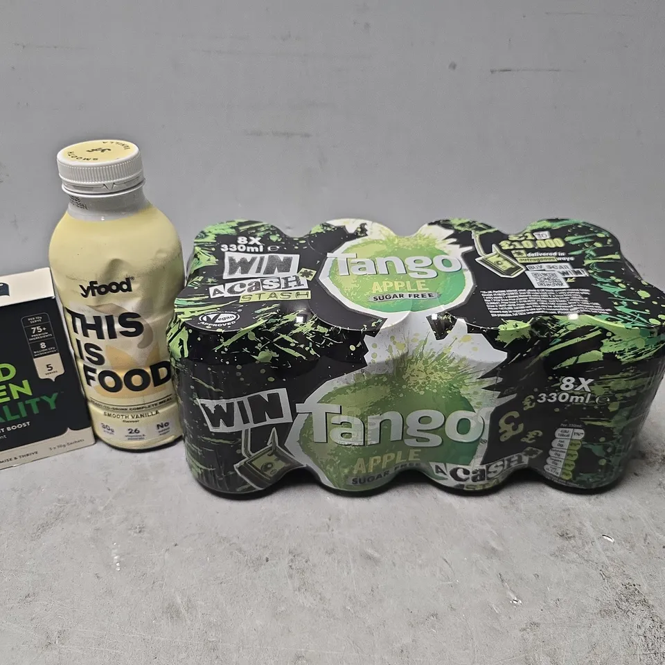 APPROXIMATELY 16 ASSORTED FOOD & DRINK ITEMS TO INCLUDE - ROASTED HEMP SEEDS , TANGO APPLE ETC