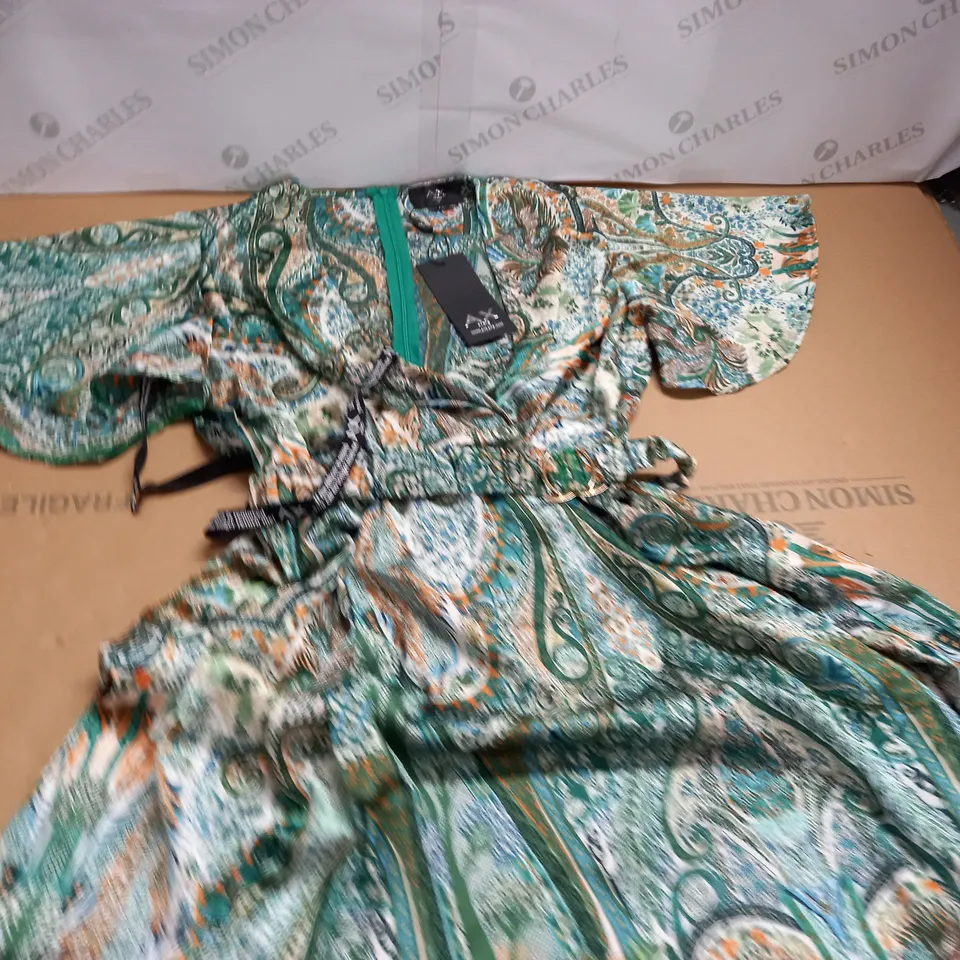 AX PARIS BELTED PATTERENED DRESS IN GREEN - 10