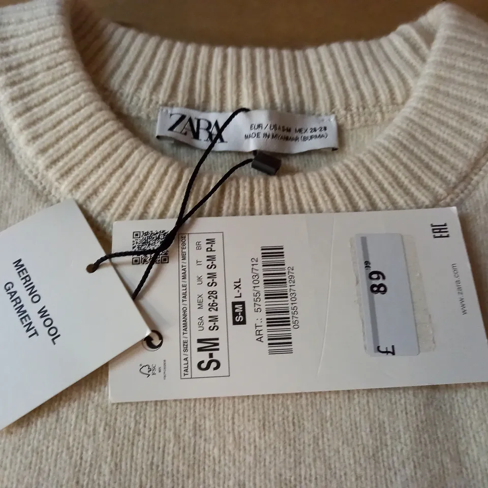ZARA MERINO WOOL GARMENT IN CREAM - S/M