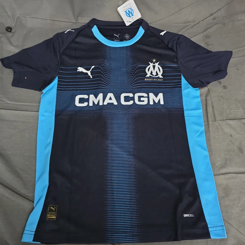 OLYMPIQUE DE MARSEILLE HOME FOOTBALL SHIRT - NAVY/LIGHT BLUE, PUMA, CM-CGM SPONSOR (#17 ROWE)