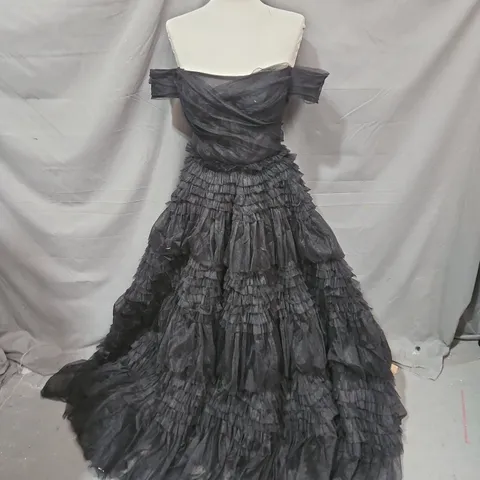 OFF SHOULDER LACE-UP TULLE OCCASION DRESS WITH BONED PETTICOAT IN BLACK SIZE UNSPECIFIED - COLLECTION ONLY