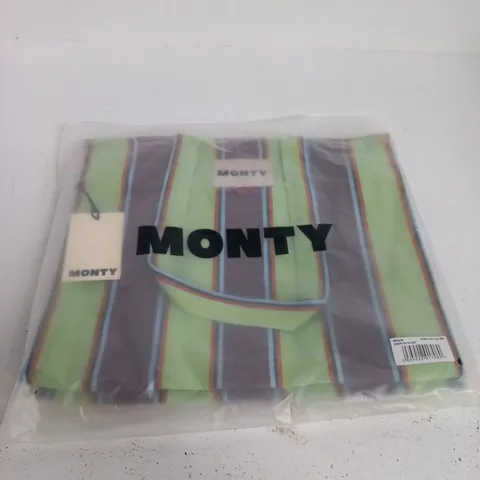 MONTY STRIPED TOTE BAG – GREEN TEA & COCOA, MEDIUM