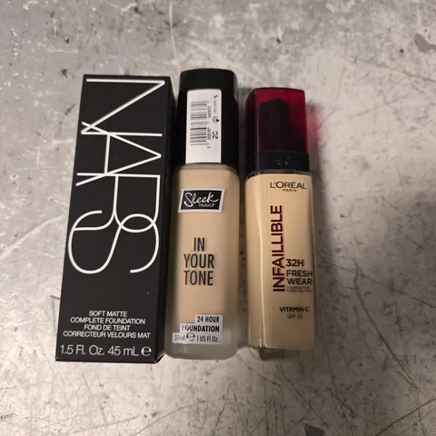 LOT OF 3 ASSORTED FOUNDATIONS TO INCLUDE LOREAL AND NARS