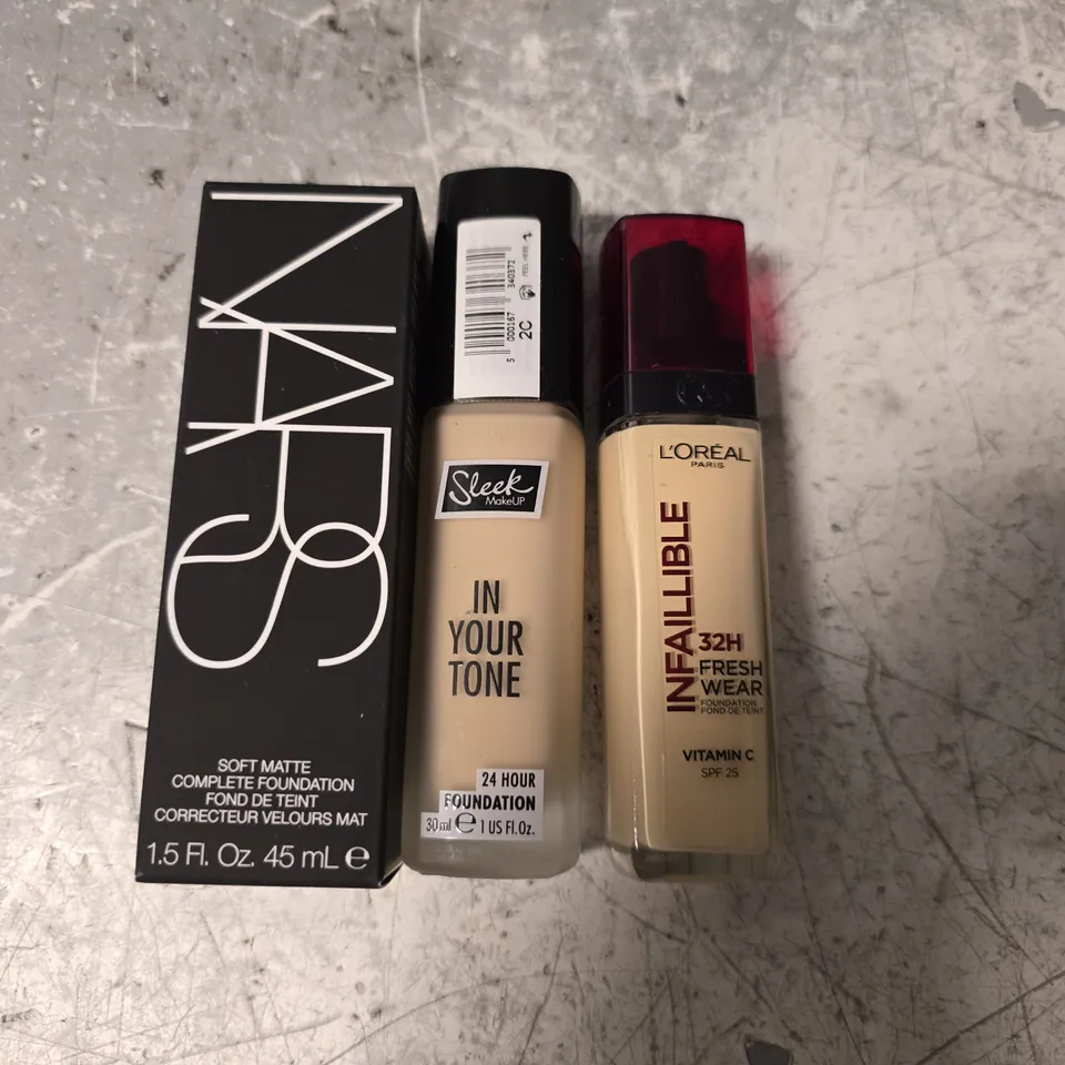 LOT OF 3 ASSORTED FOUNDATIONS TO INCLUDE LOREAL AND NARS