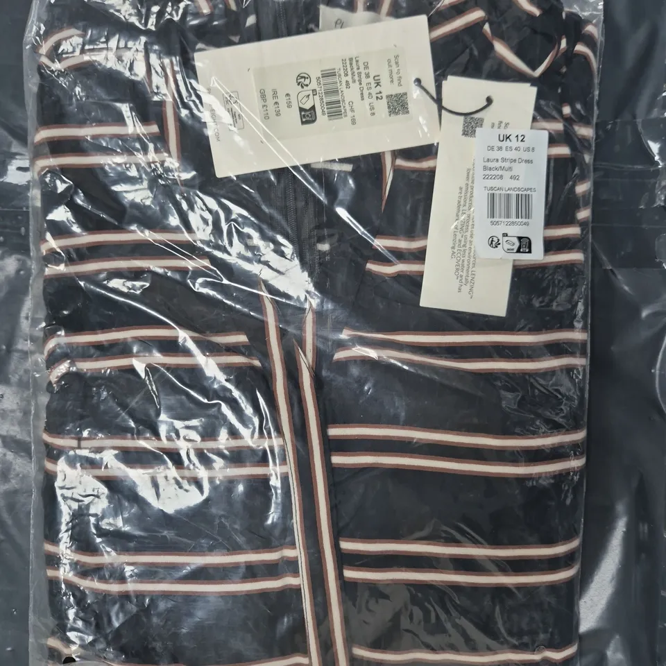 SEALED PHASE EIGHT LAURA STRIPE DRESS IN BLACK/MULTI SIZE 12
