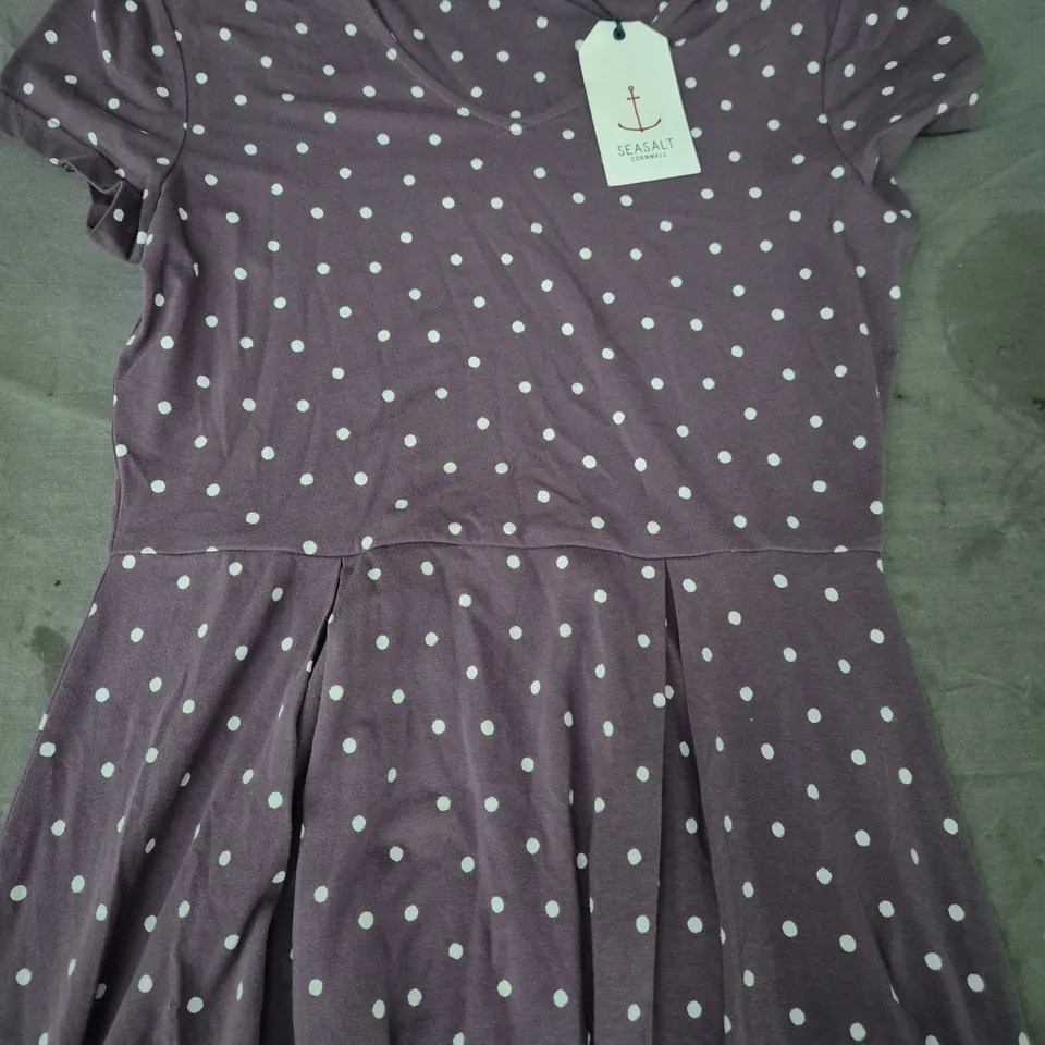 SEASALT CORNWALL PIER VIEW DRESS IN PURPLE W. WHITE SPOTS SIZE UK 12