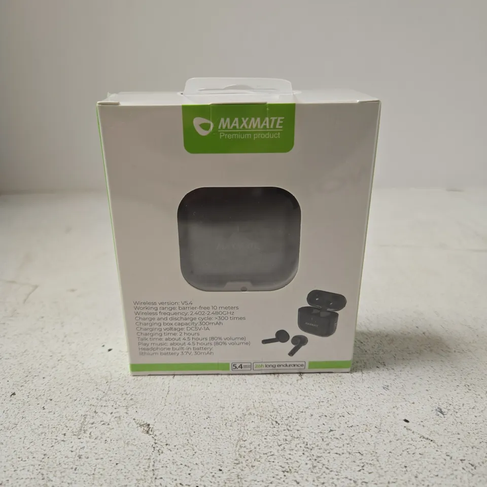 SEALED MAXMATE WIRELESS STEREO EARBUDS WITH CHARGING CASE – BLACK
