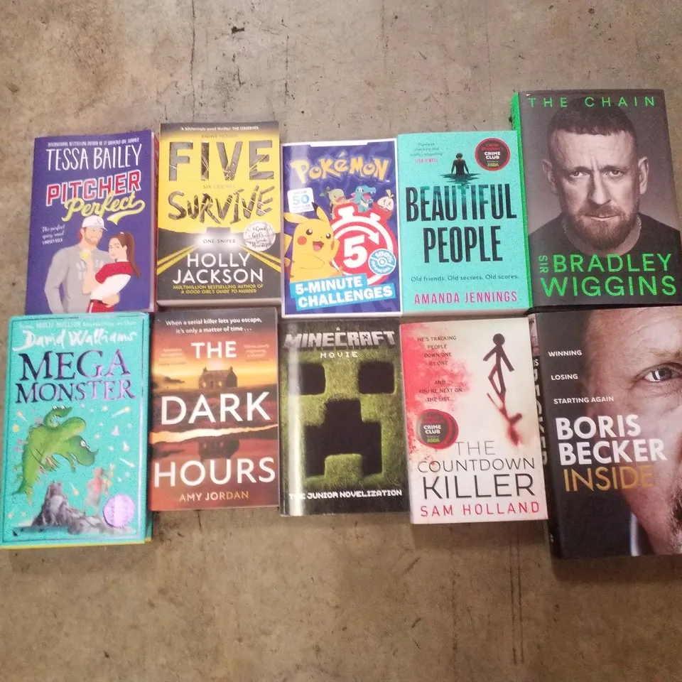 PALLET CONTAINING ASSORTED BOOKS INCLUDING THE DARK HOURS, MEGA MONSTER, FIVE SURVIVE, PITCHER PERFECT & THE COUNTDOWN KILLER