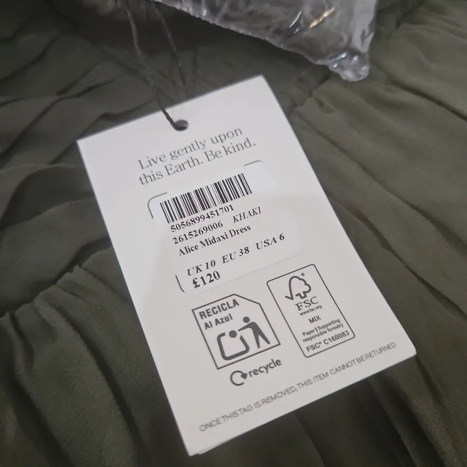 NOBODY'S CHILD KHAKI MIDAXI DRESS – UK 10 (EU 38) – NWT