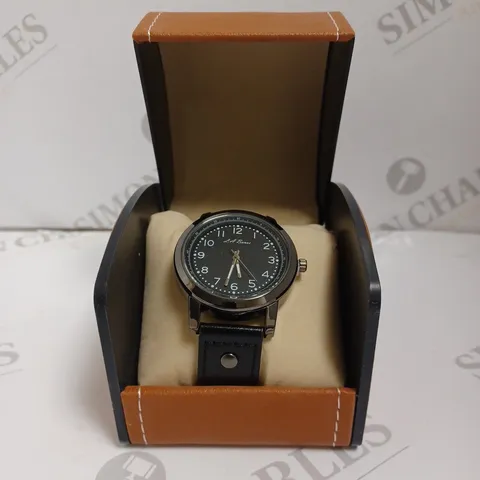 BOXED LA BANUS LUXURY MENS FIELD WATCH - 3ATM WATER RESISTANT - STAINLESS STEEL - LEATHER STRAP