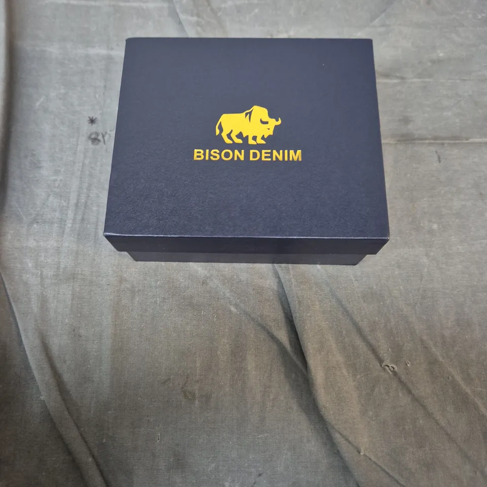 BISON DENIM LEATHER BELT – BROWN, 38MM WIDTH, WITH BOX