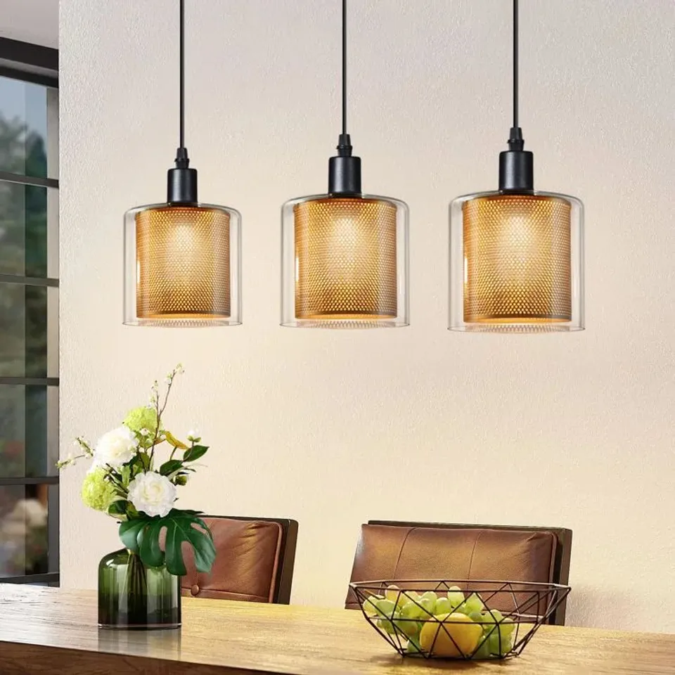 BOXED PENDANT LIGHT 3 FLAMES E14 BLACK GLASS DESIGN 67.5CM ALLIAS 