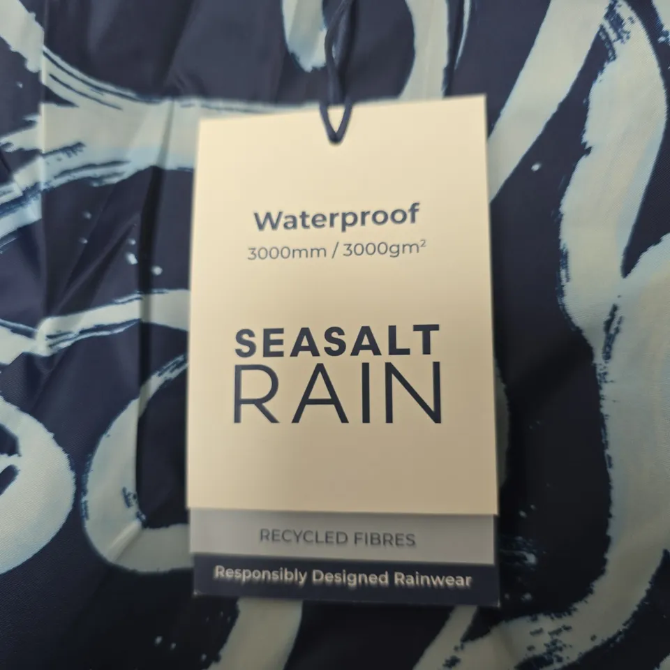 SEASALT CORNWALL PACKABLE WATERPROOF RAINCOAT – WOMEN'S UK 16-18, INK STROKES MARITIME