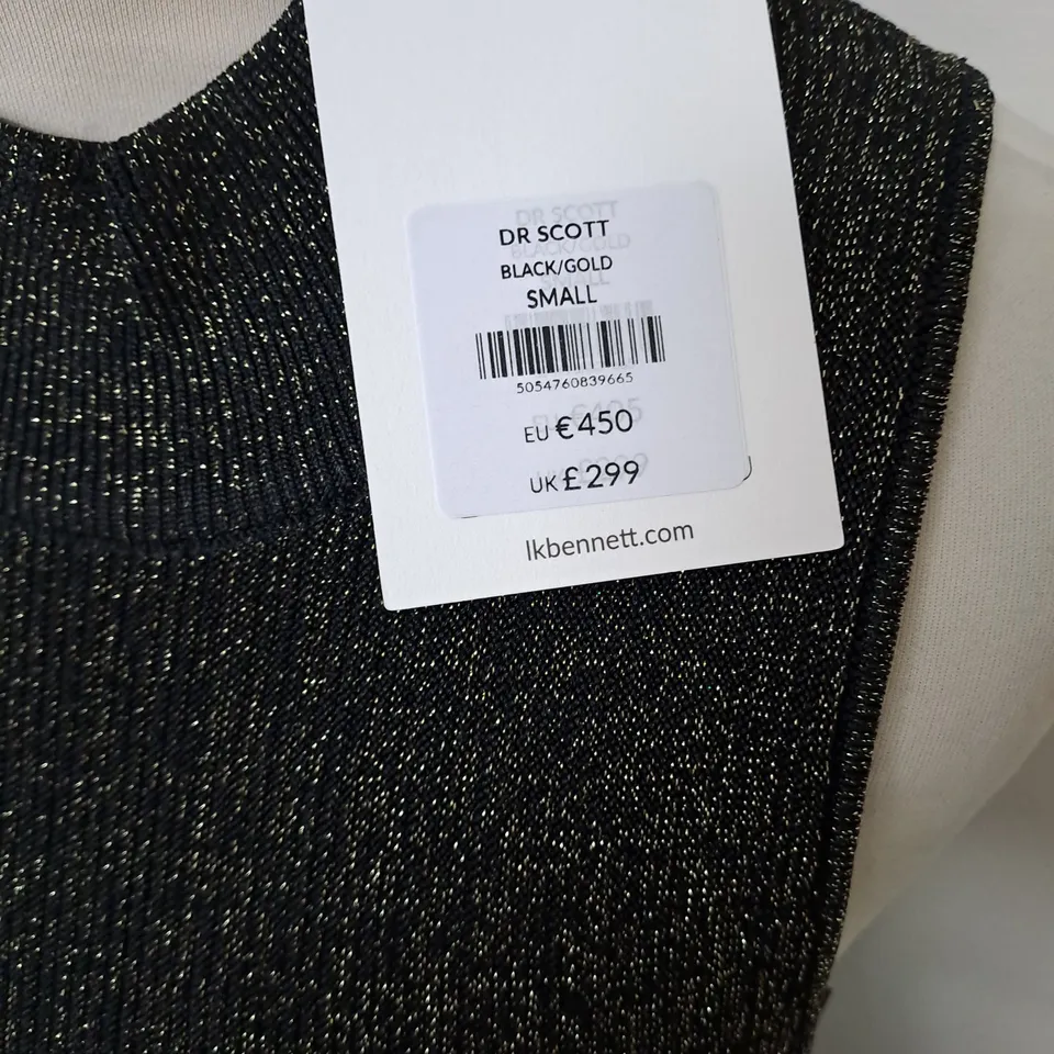 LK BENNET DR SCOTT BLACK/GOLD DRESS - SMALL