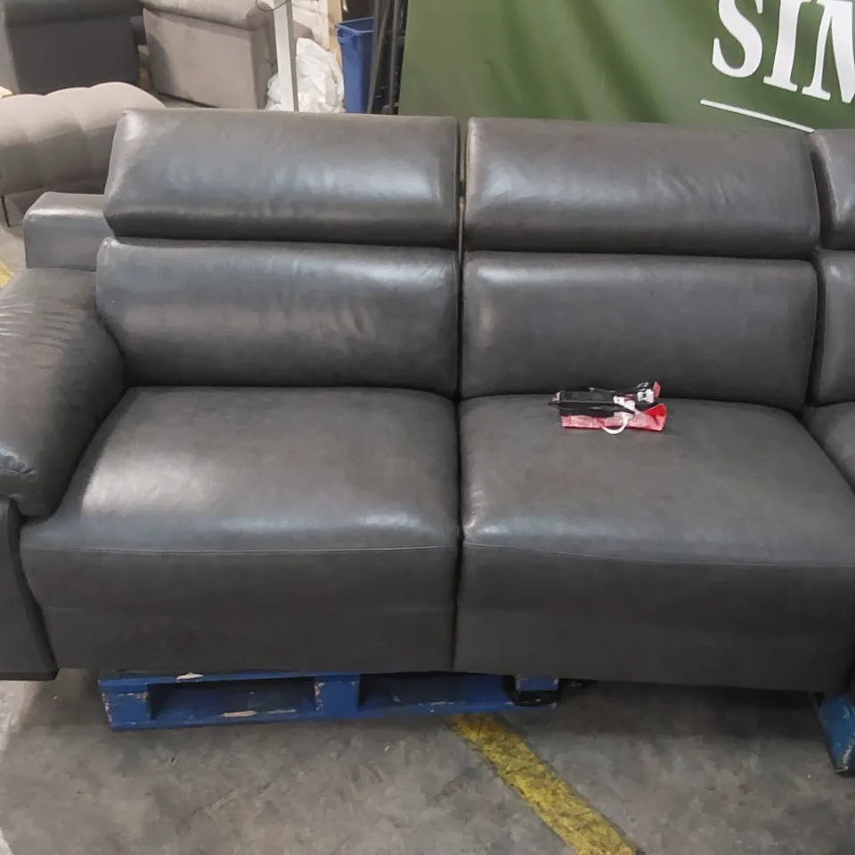 QUALITY DESIGNER ITALIAN MADE RICCARDO LEATHER ELECTRIC RECLINING CORNER SOFA - DARK GREY