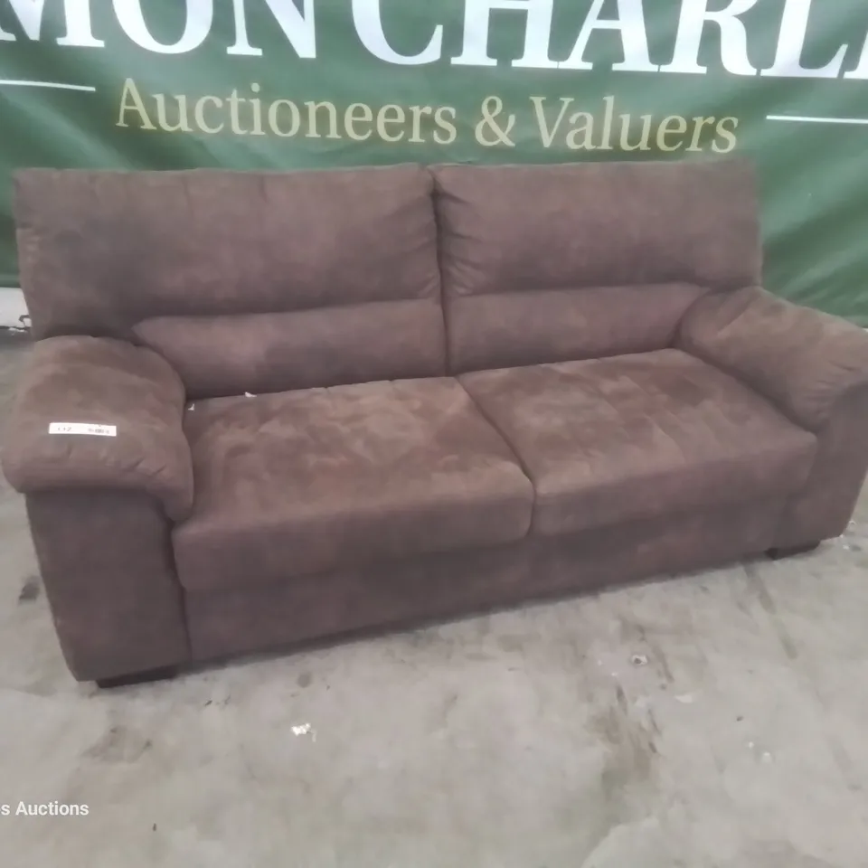 DESIGNER THREE SEATER SOFA BROWN FAUX SUEDE