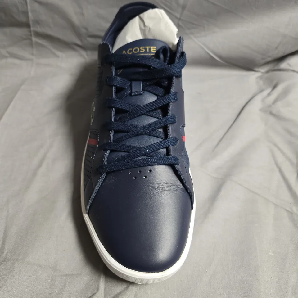PAIR OF LACOSTE NAVY LEATHER SNEAKERS WITH CROCODILE LOGO - UK SIZE 11