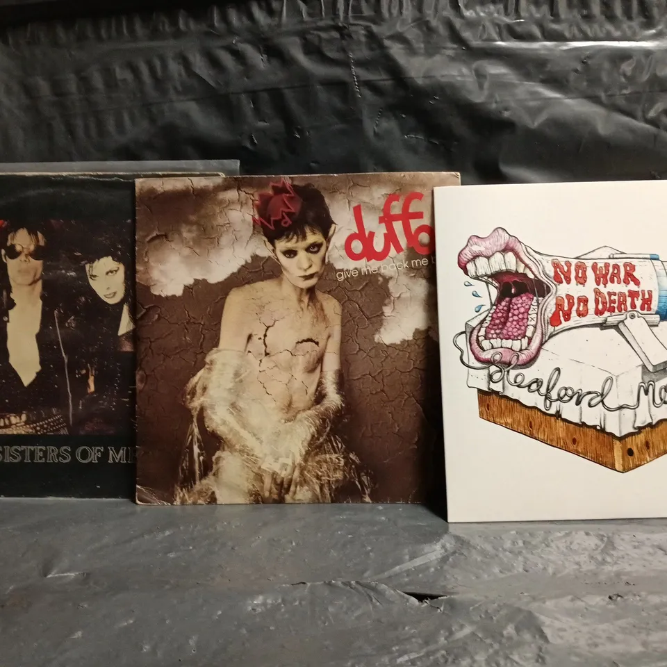 APPROXIMATELY 10 ASSORTED MUSIC VINYL RECORDS TO INCLUDE THE SISTERS OF MERCY, DUFFO, ETC