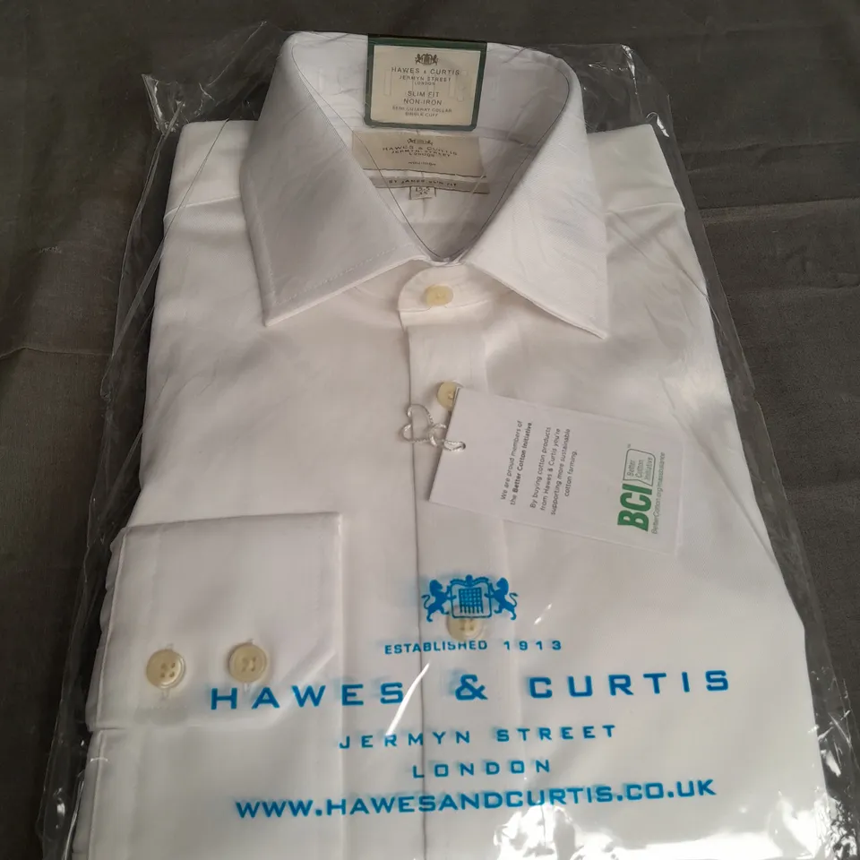 HAWES & CURTIS JEREMY STREET LONDON SEMI CUTAWAY COLLAR SHINGLE CUFF SLIM FIT LONG SLEEVE SHIRT SIZE 15.5/35