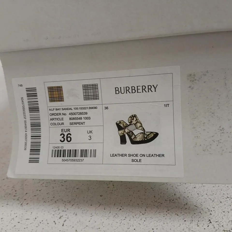 BURBERRY BAY SANDAL SNAKE PRINT – LEATHER, UK 3 (EU 36)