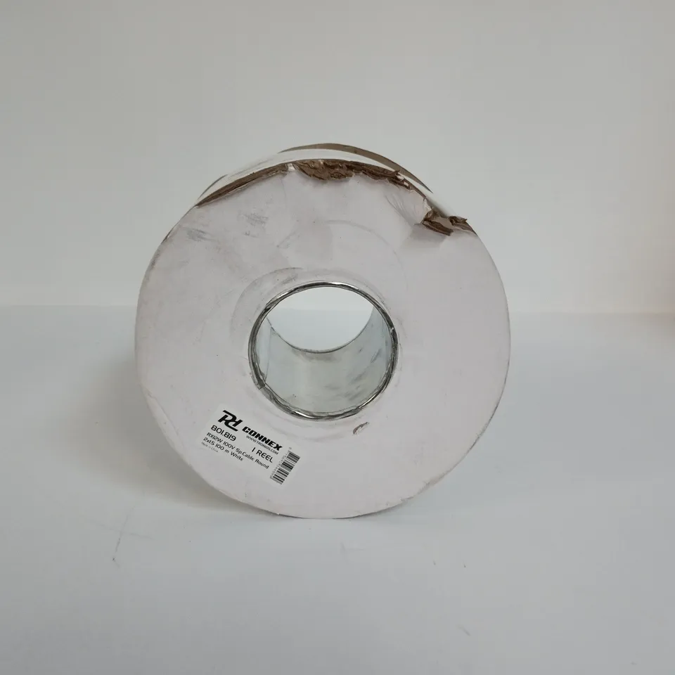 CONNEX RX12W 100V ROUND SP. CABLE REEL, 2X1.5MM, WHITE – 100M