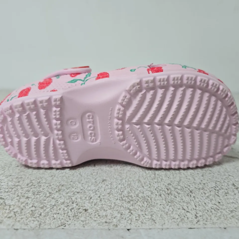 PAIR OF CROCS KIDS' CLOGS – PINK CHERRY PATTERN - SIZE C12
