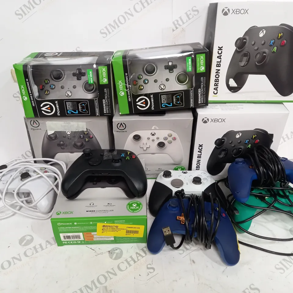 ASSORTMENT OF THIRTEEN XBOX CONTROLLERS INCLUDING WIRED AND WIRELESS