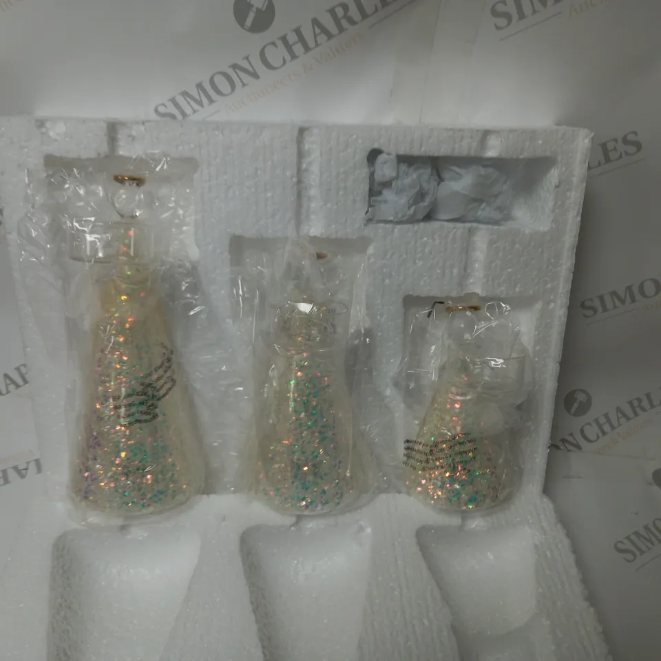BOXED HOME REFLECTIONS SET OF 3 PRE-LIT GLASS ANGEL CANDLE HOLDERS