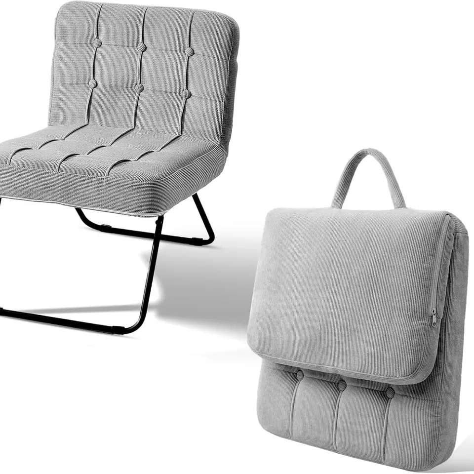 BOXED FOLDING ACCENT CHAIR CORDUROY FABRIC, HAND CARRY DESIGN - GREY