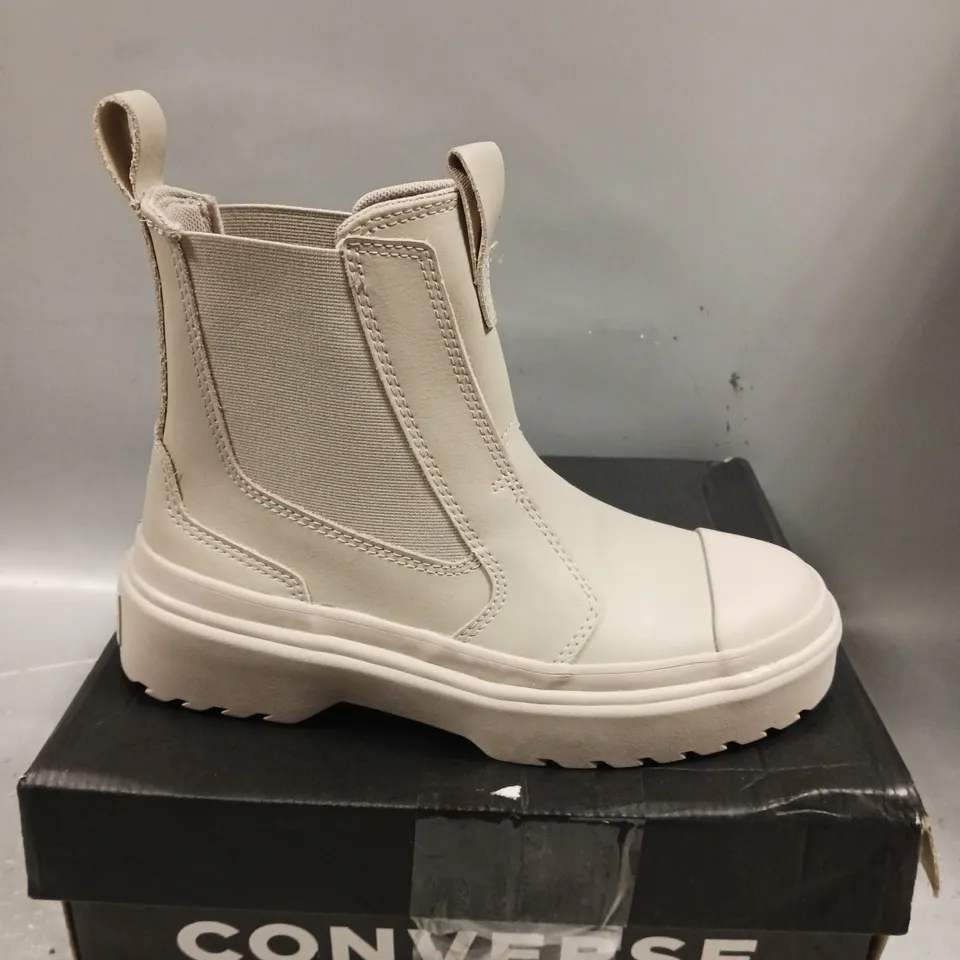 CONVERSE JUNIOR GIRLS CRAFTED FASHION LEATHER HI TRAINERS - BEIGE - SIZE 3 OLDER