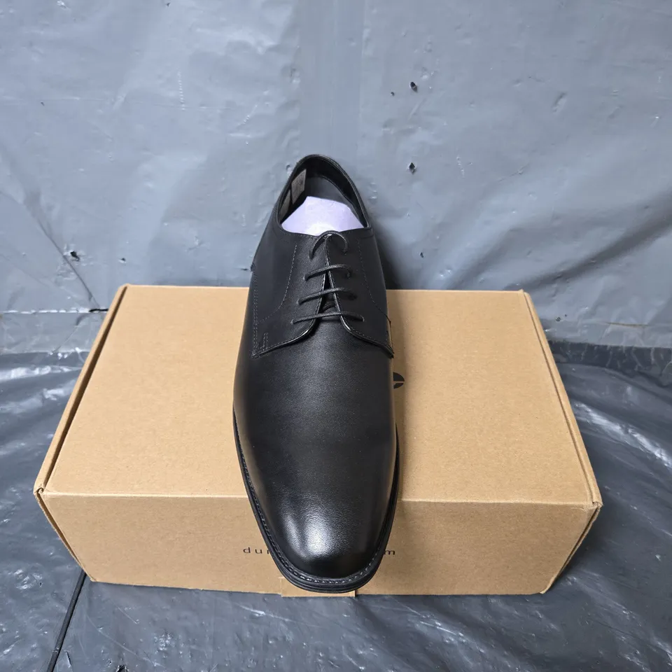 BOXED PAIR OF DUNE LONDON PLAIN TOE GIBSON SHOES IN BLACK LEATHER - SIZE 11